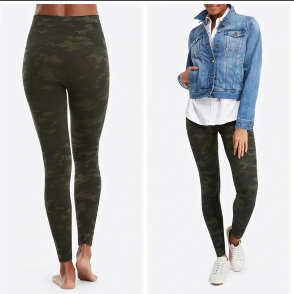 SPANX Look at Me Now Seamless Leggings Camo Green High Waisted Stretch Size S - Picture 2 of 10